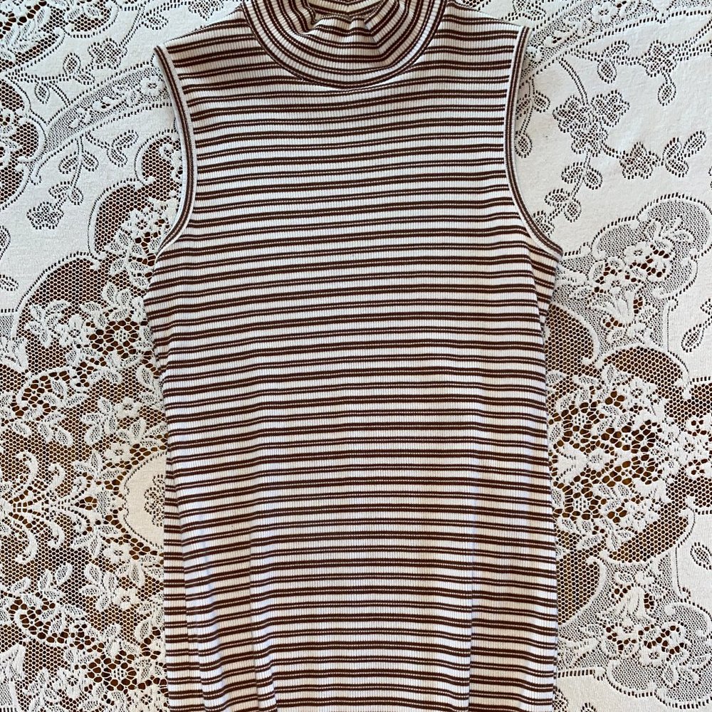 Vintage Brown + White Sleeveless Midi Turtleneck Dress The Limited large